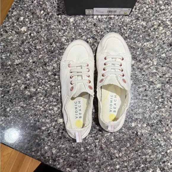 Vionic Beach Pismo Cream Canvas Slip-On Sneakers - Picture 2 of 5